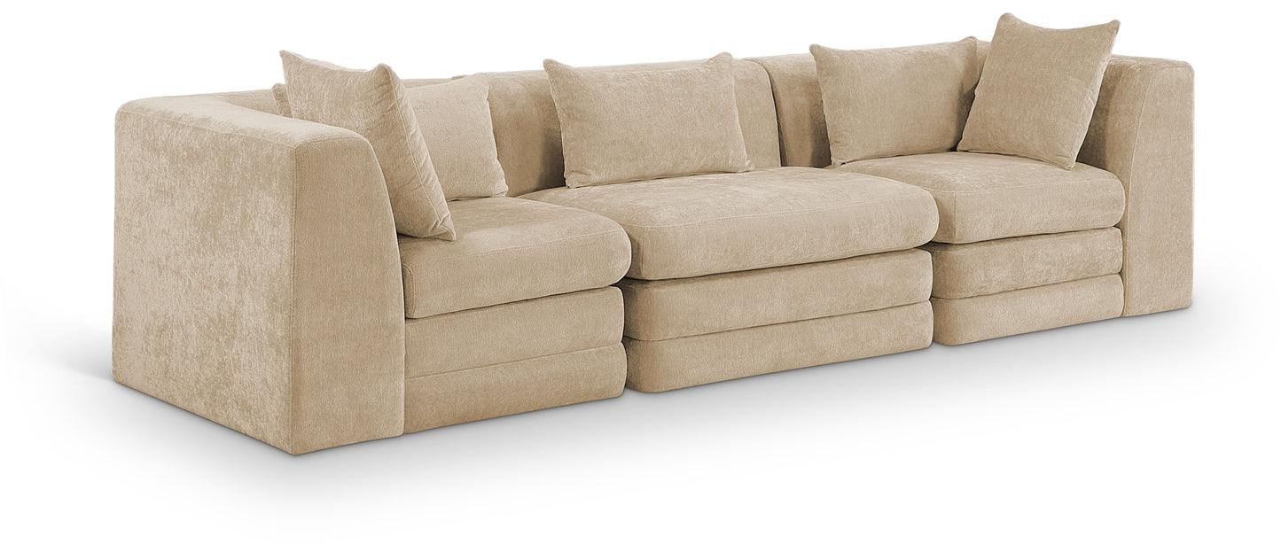 Stellar 114" Chenille Fabric Upholstered 3pc. Modular Sofa