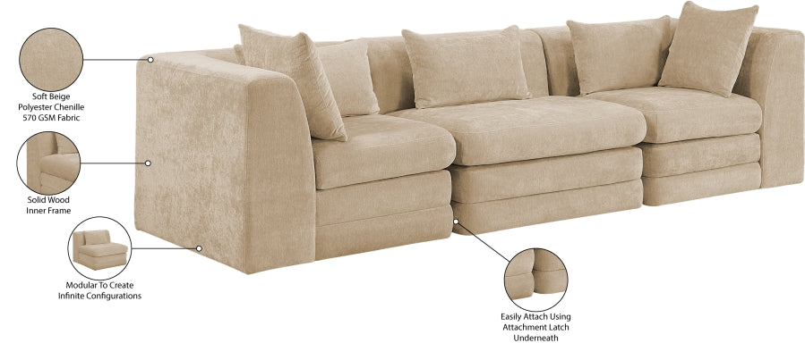 Stellar 114" Chenille Fabric Upholstered 3pc. Modular Sofa