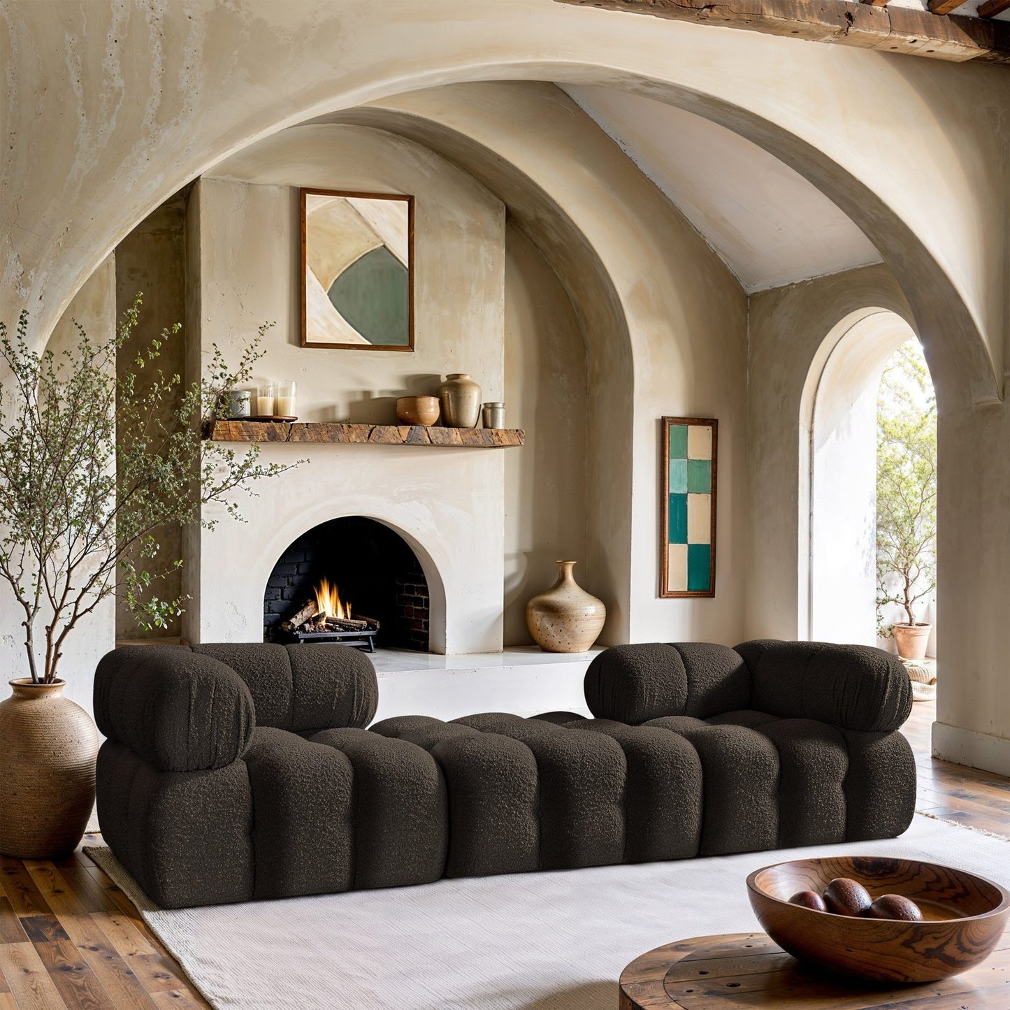 Ames 102" Boucle Fabric Upholstered 3pc. Modular Sofa