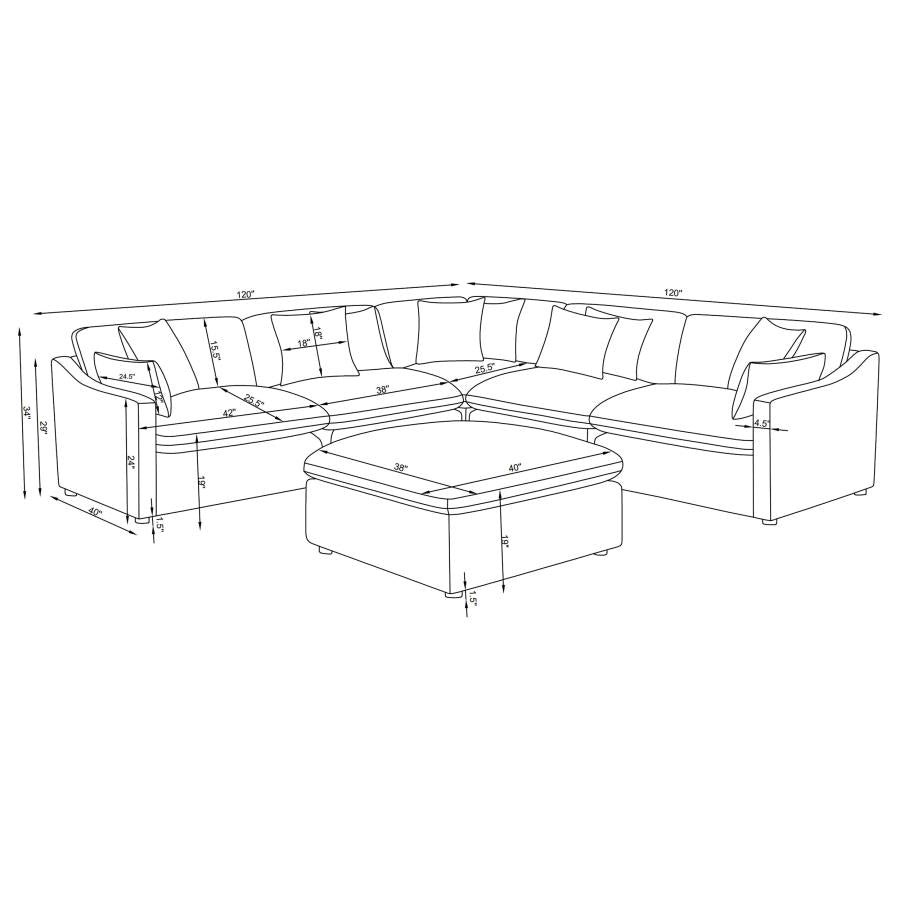 Hobson 6-Piece Upholstered Modular Sectional Sofa Ivory
