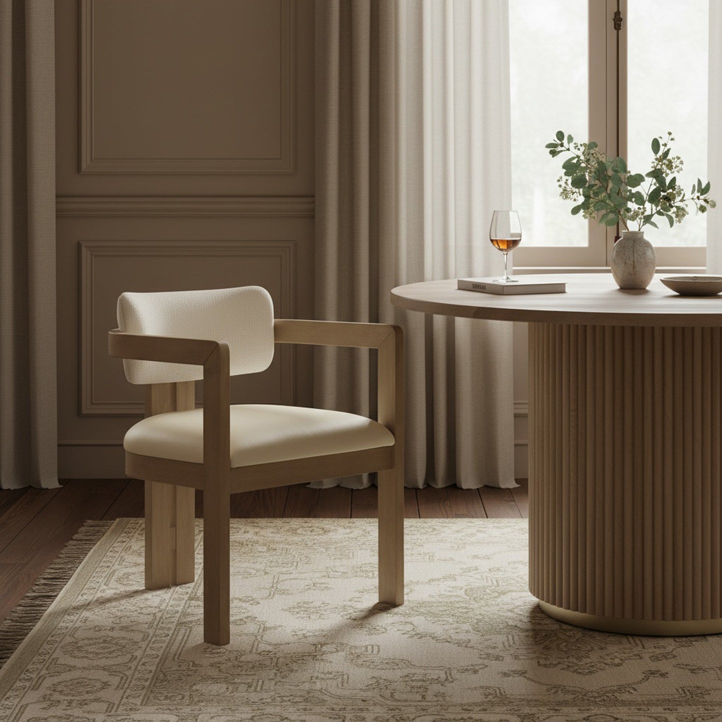 Ravina Vegan Leather and Linen Textured Fabric Upholstered Dining Chair