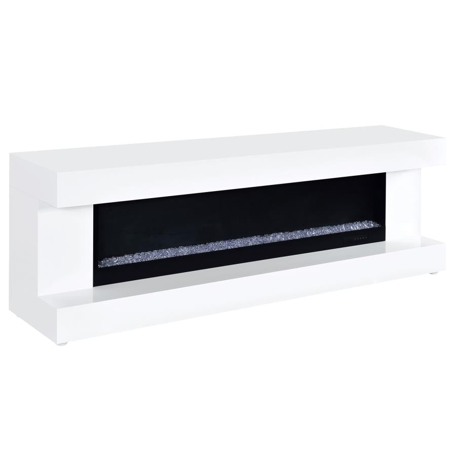 MALLORY TV STAND FIREPLACE CONSOLE BLUETOOTH SPEAKER WHITE HIGH GLOSS
