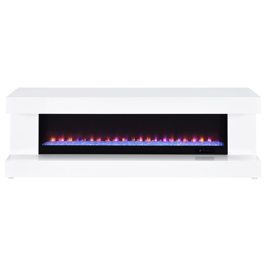 MALLORY TV STAND FIREPLACE CONSOLE BLUETOOTH SPEAKER WHITE HIGH GLOSS