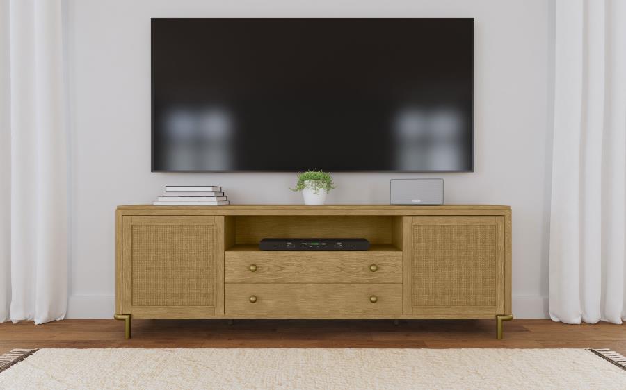 ARINI RATTAN CANE 2-DOOR TV STAND MEDIA CONSOLE SAND WASH