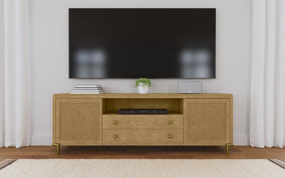 ARINI RATTAN CANE 2-DOOR TV STAND MEDIA CONSOLE SAND WASH