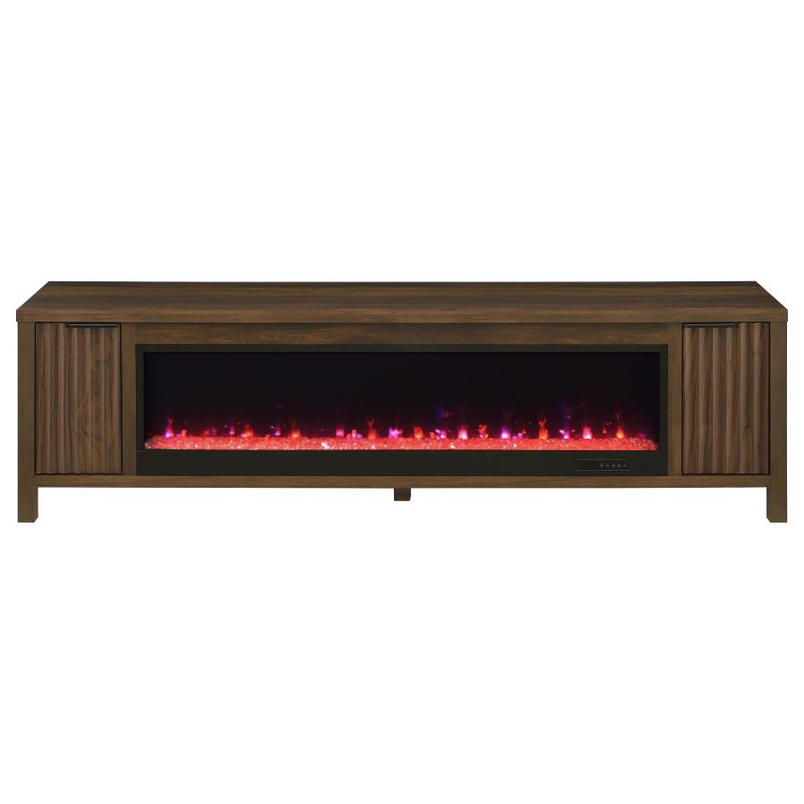 CAREY 79-INCH TV STAND FIREPLACE MEDIA CONSOLE DARK PINE