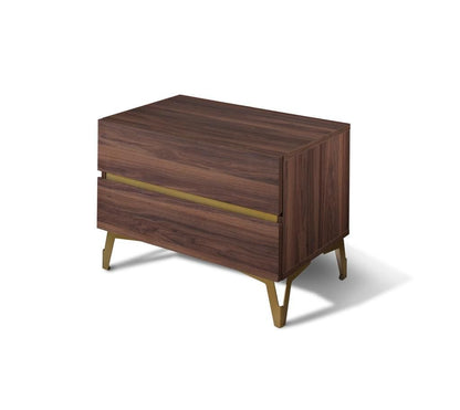 Gabriela Modern Walnut & Green Velvet Bed & Nightstands