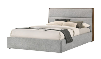 Dustin - Modern Grey Fabric & Walnut Trimmed Bed Queen Size
