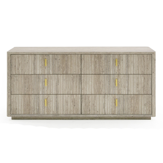 Roma - Modern Faux Travertine + Gold Dresser