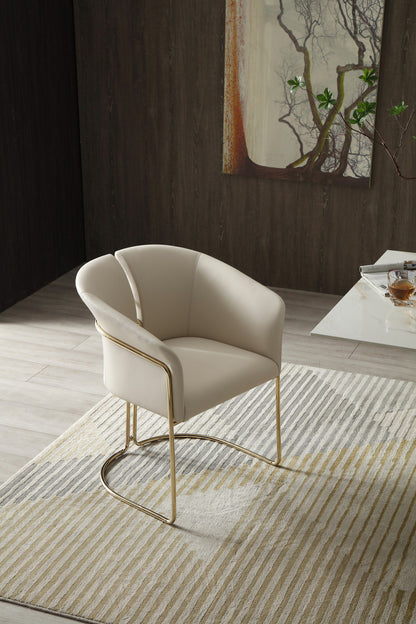 Renfew - Modern Beige Vegan Leather + Champagne Gold Dining Chair