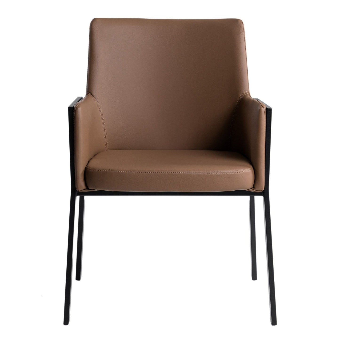 Leshay - Modern Dark Camel Vegan Leather + Black Metal Dining Chair