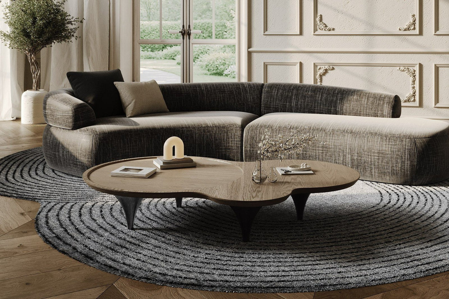 Lakota - Modern Dark Grey Fabric Curved Sectional Sofa