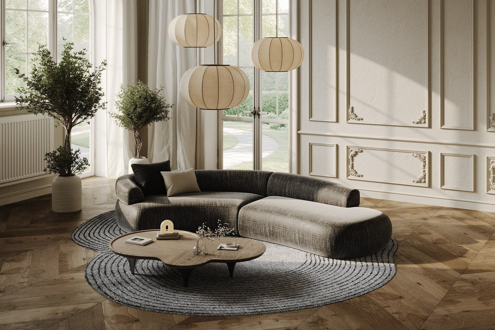 Lakota - Modern Dark Grey Fabric Curved Sectional Sofa