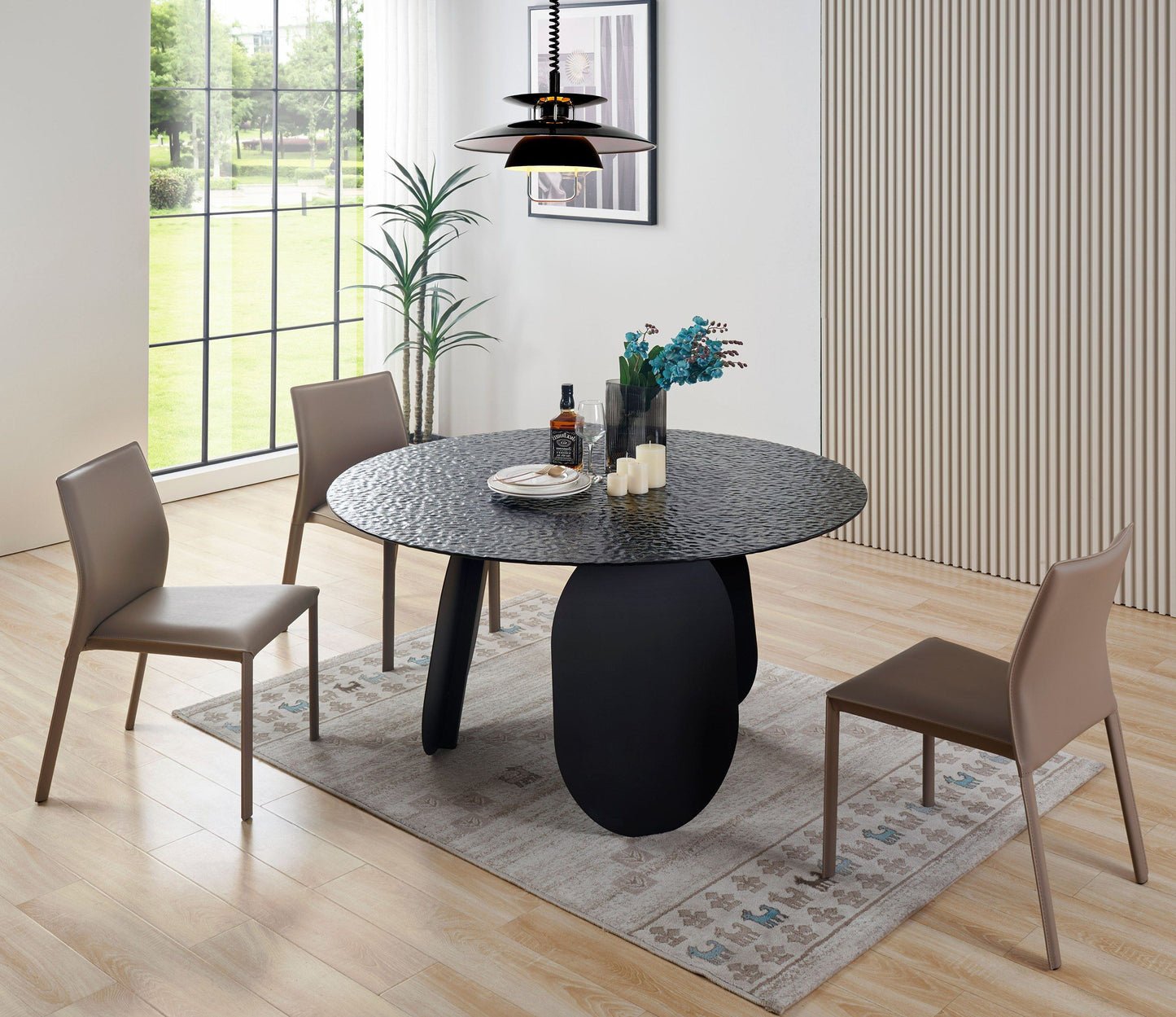 Maxine Modern Hammered Grey Glass Round Dining Table