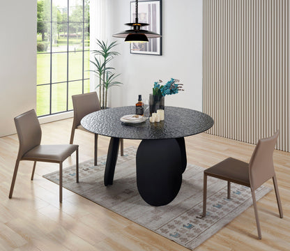 Maxine Modern Hammered Grey Glass Round Dining Table