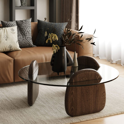 Buxton - Mid-Century Modern Glass + Dark Walnut Coffee Table