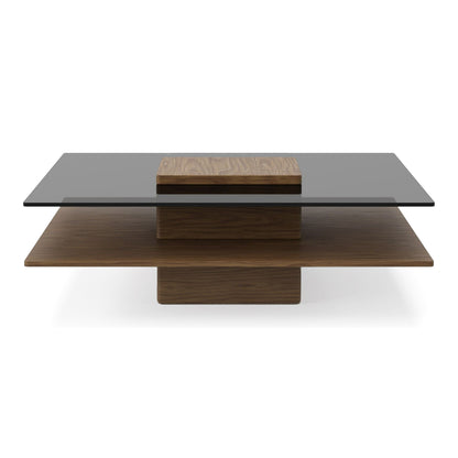 Clarion - Modern Walnut & Grey Glass Coffee Table