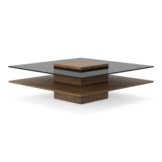 Clarion - Modern Walnut & Grey Glass Coffee Table