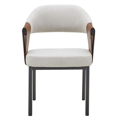 Joseph - Modern Light Grey Fabric + Camel Vegan Leather Dining Chair