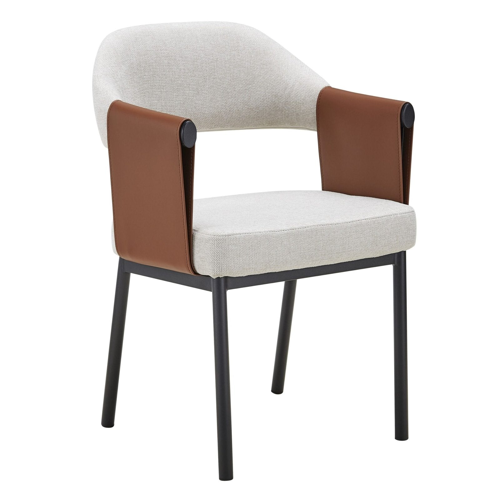 Joseph - Modern Light Grey Fabric + Camel Vegan Leather Dining Chair