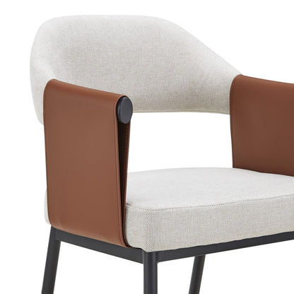 Joseph - Modern Light Grey Fabric + Camel Vegan Leather Dining Chair