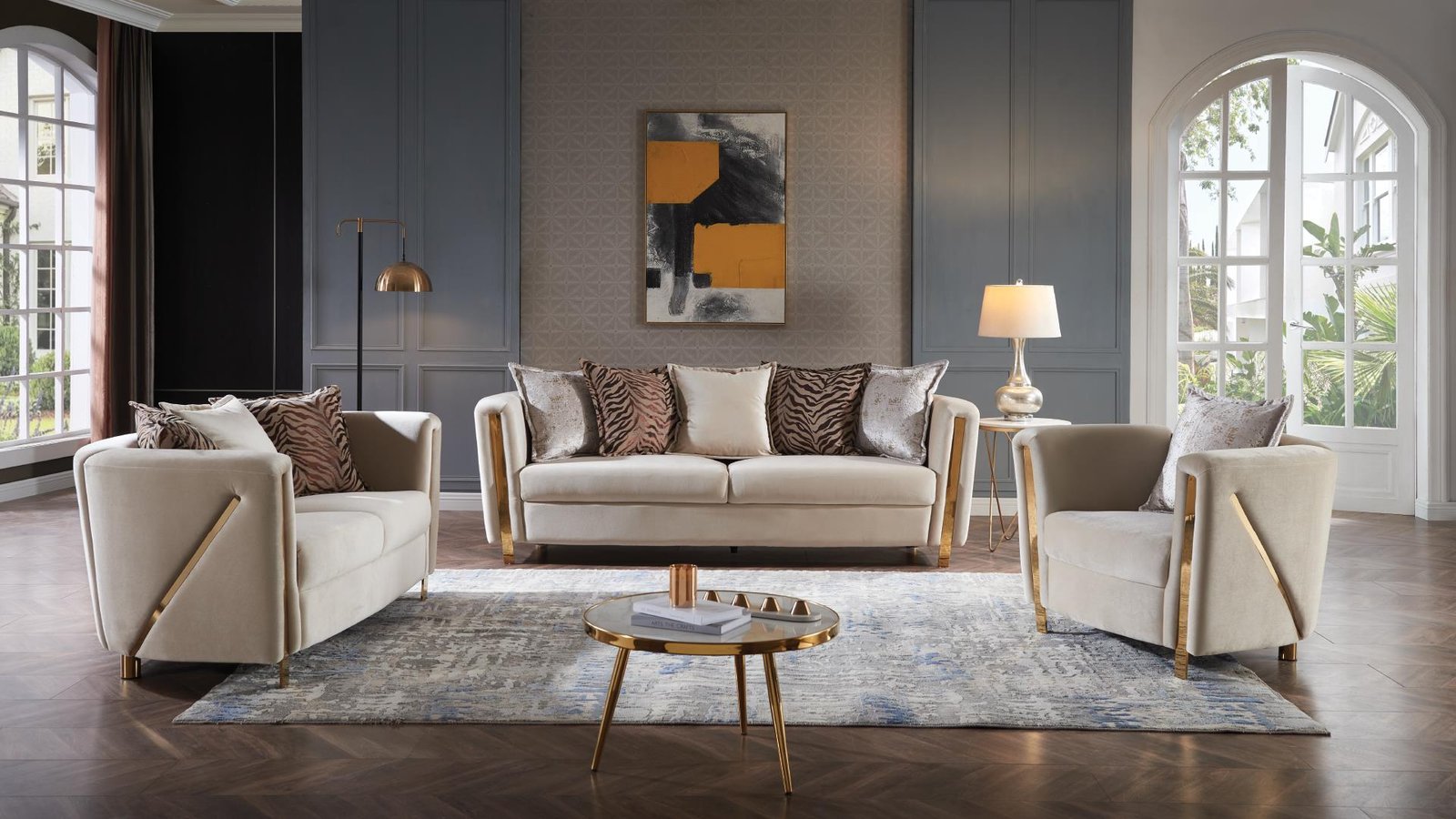 CHANELLE 2 PC LIVING ROOM SET IN BEIGE - CHANELLE 2 PC LIVING ROOM SET IN BEIGE