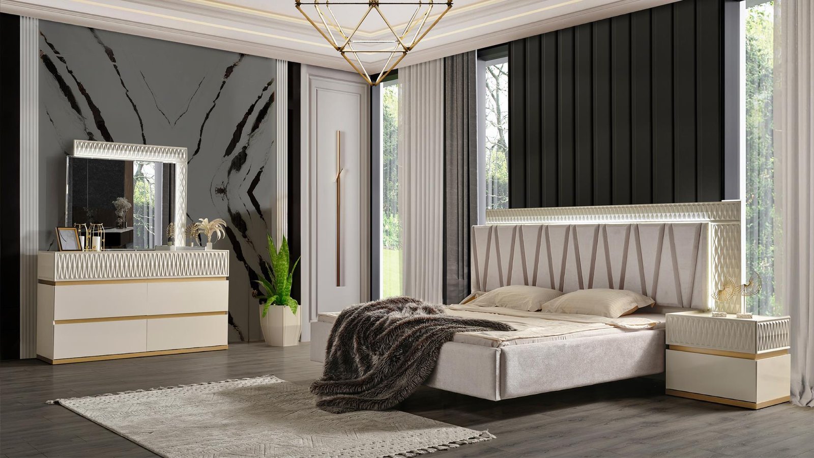 DELFANO BEDROOM SET QUEEN 4 pc