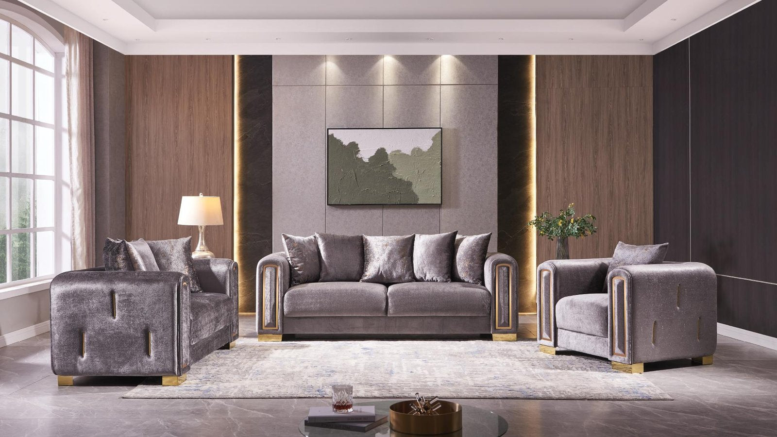 IMPREZA 2 PC LIVING ROOM SET IN BEIGE - IMPREZA 2 PC LIVING ROOM SET IN SILVER