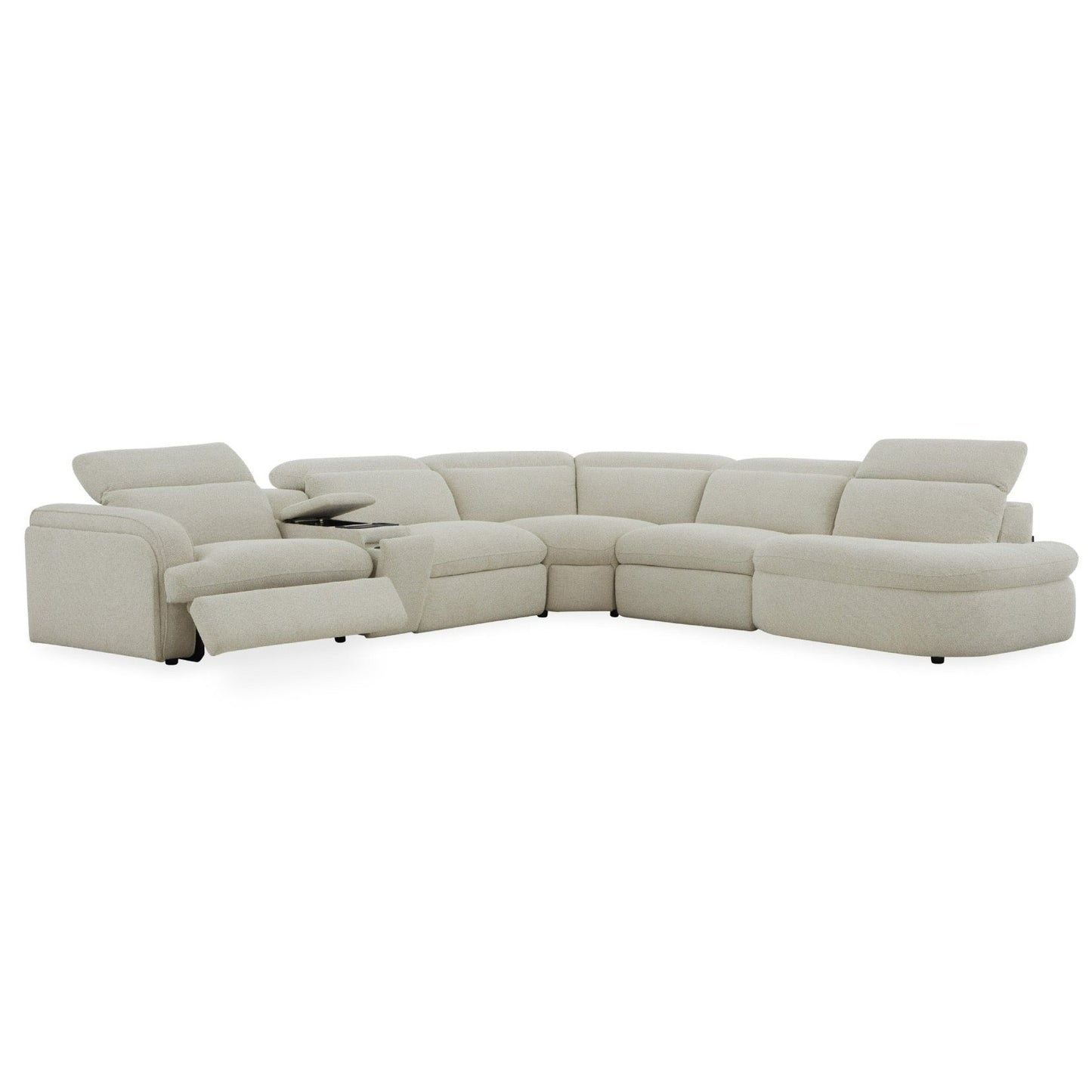 Ambler - Modern Off-White Fabric Sectional Sofa w/ 2 Power Recliners Right Facing Chaise