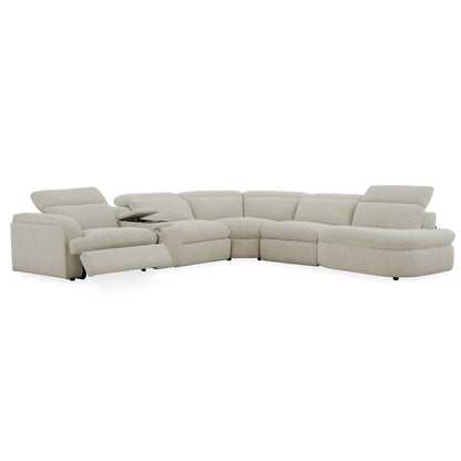 Ambler - Modern Off-White Fabric Sectional Sofa w/ 2 Power Recliners Right Facing Chaise