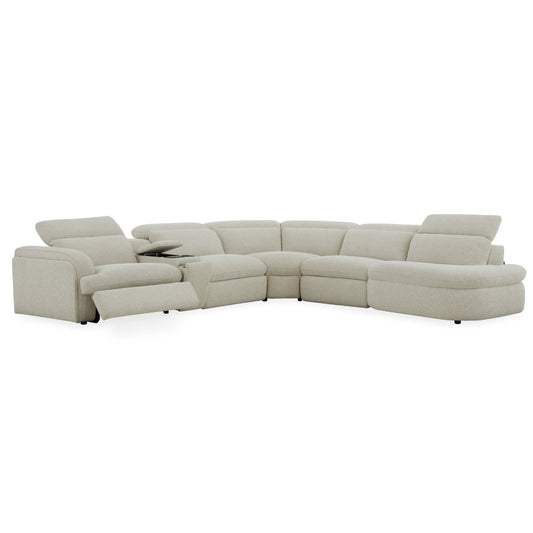 Ambler - Modern Off-White Fabric Sectional Sofa w/ 2 Power Recliners Right Facing Chaise