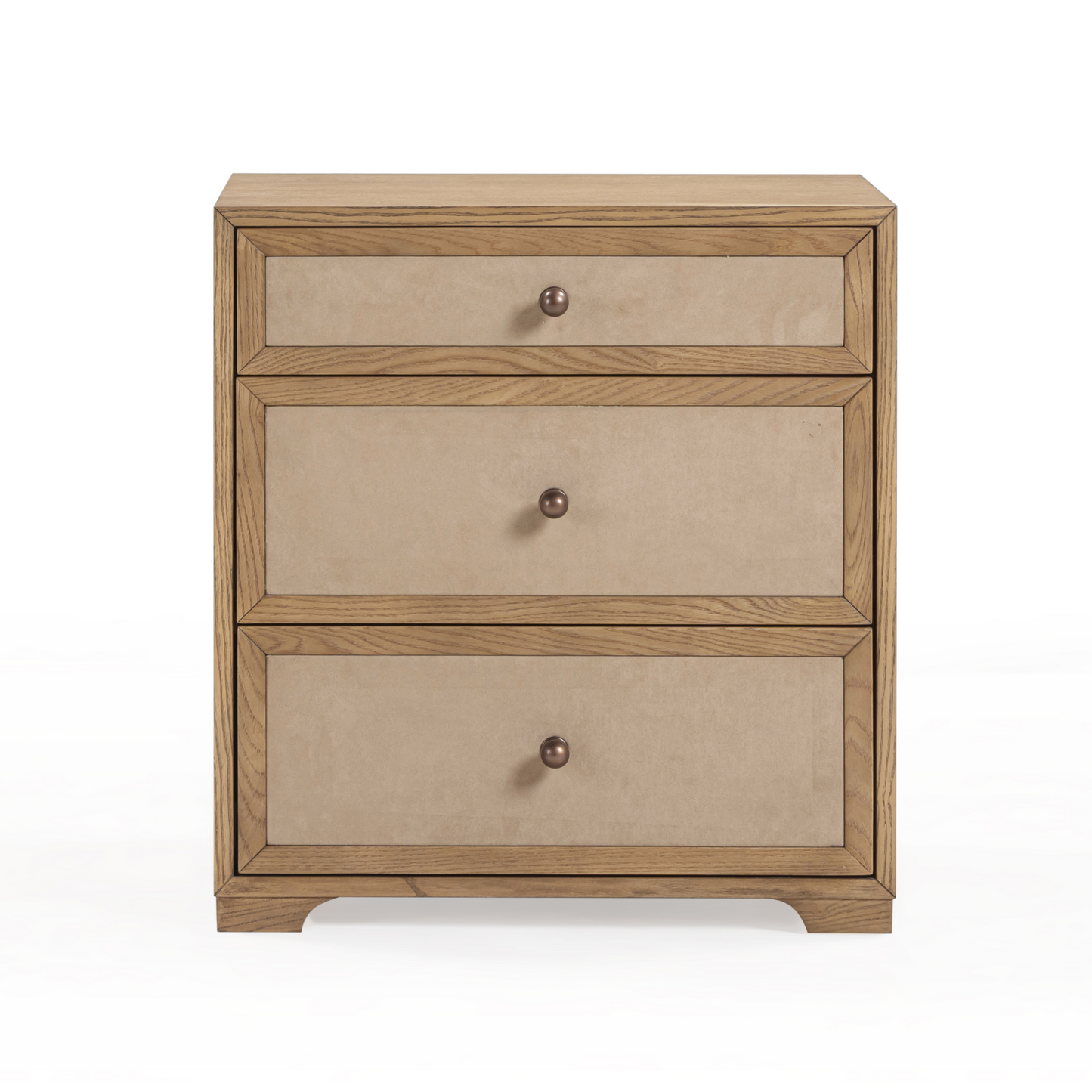 Laurentis 23.5" Light Taupe Suede and Wood 3-Drawer Nightstand - Default Variant