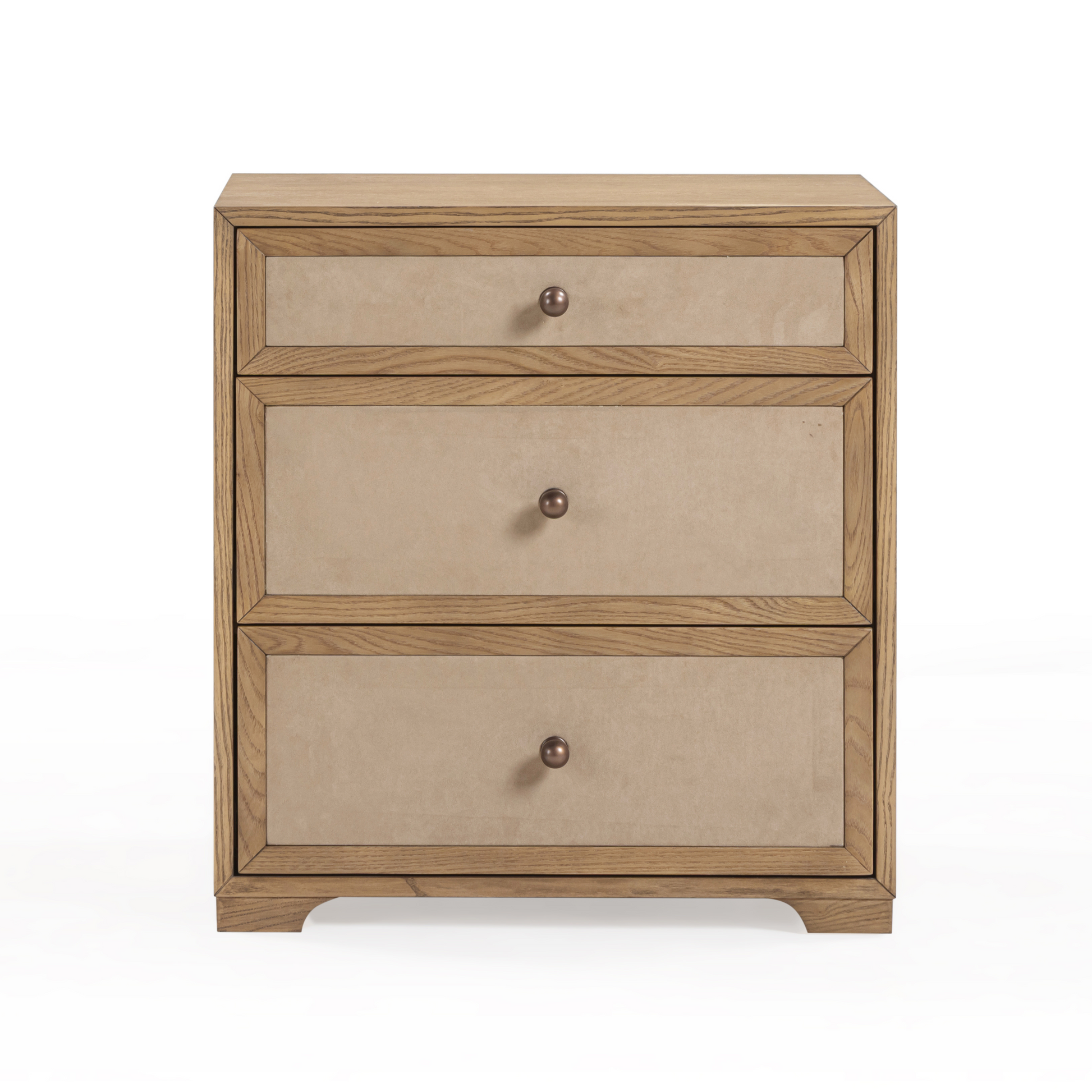 Laurentis 23.5" Light Taupe Suede and Wood 3-Drawer Nightstand - Default Variant