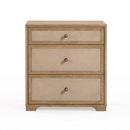 Laurentis 23.5" Light Taupe Suede and Wood 3-Drawer Nightstand - Default Variant