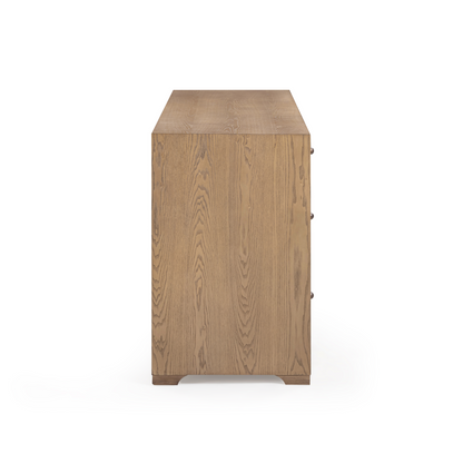 Laurentis 64" Light Taupe Suede and Wood 6-Drawer Dresser