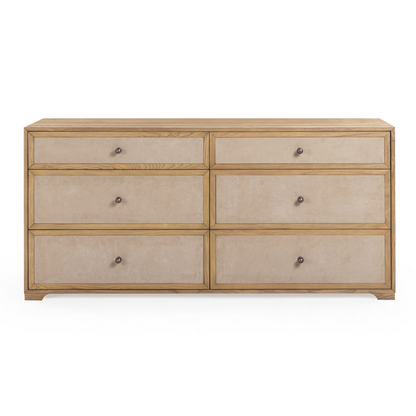 Laurentis 64" Light Taupe Suede and Wood 6-Drawer Dresser - Default Variant