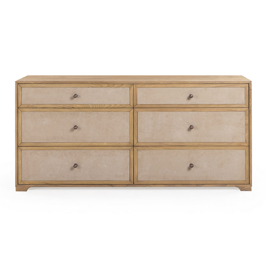 Laurentis 64" Light Taupe Suede and Wood 6-Drawer Dresser - Default Variant