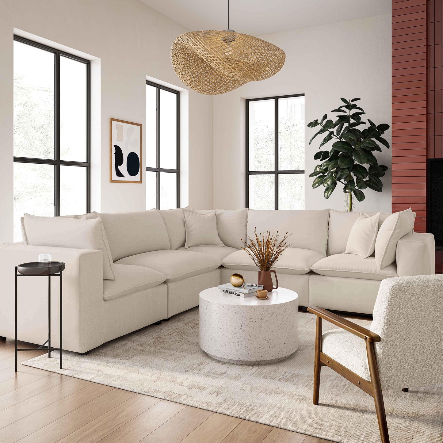 Cali 5-Piece Performance Fabric Modular L-Sectional