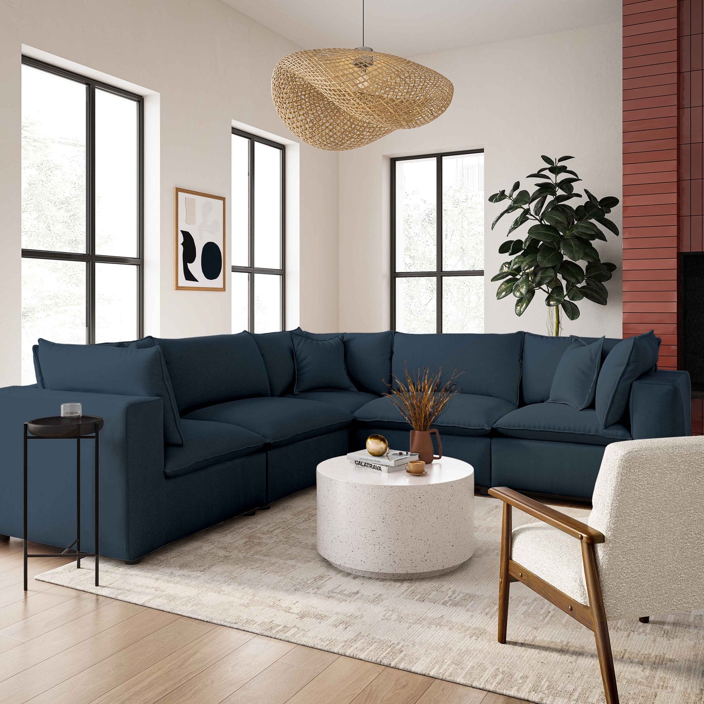 Cali Performance Fabric Modular Armless Chair - Navy