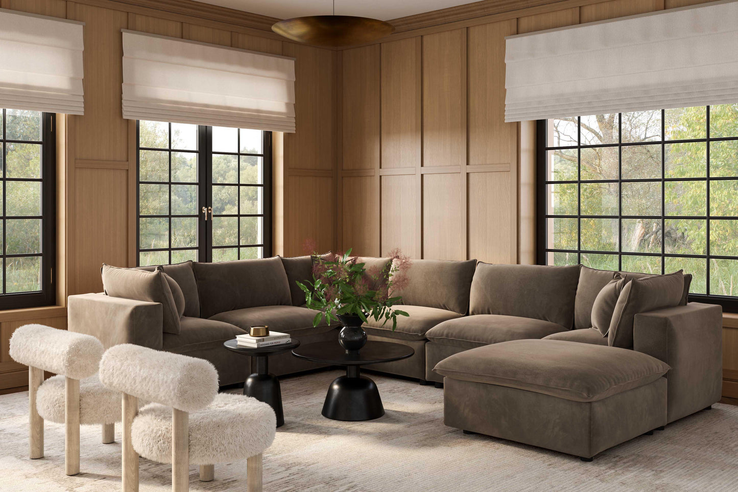 Cali 7-Piece Chocolate Brown Performance Velvet Large Chaise Sectional