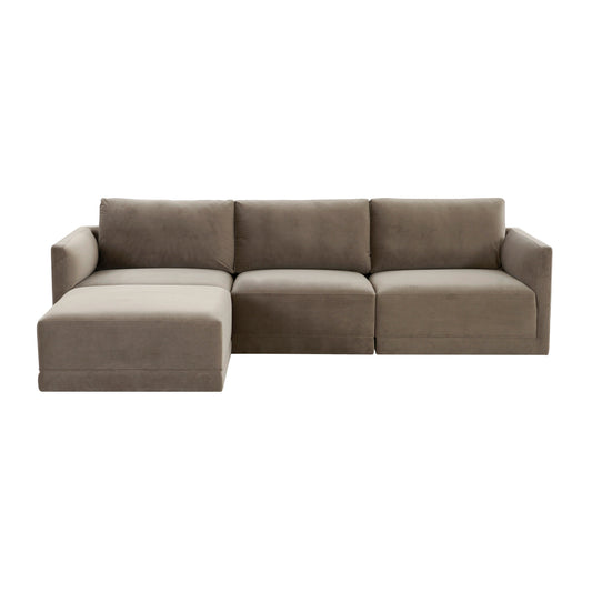 Willow 4-Piece Performance Velvet Modular Sectional - Taupe