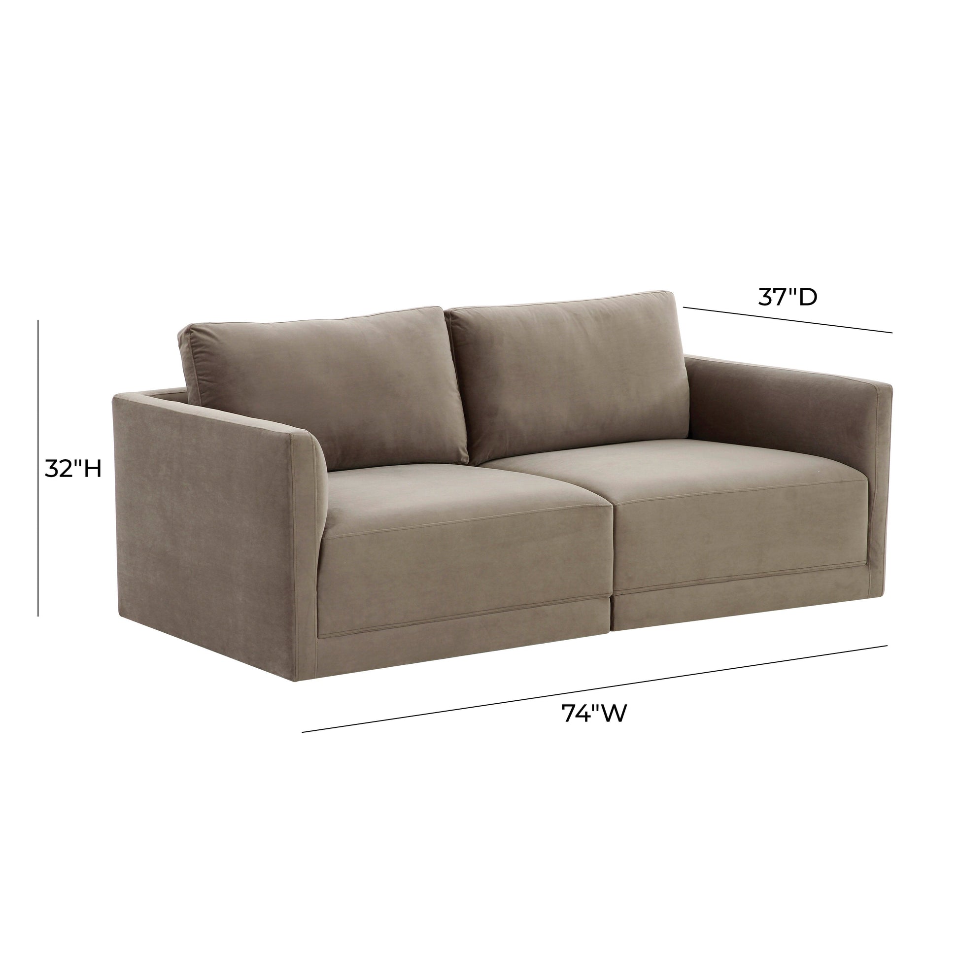 Willow 74" Performance Velvet Modular Loveseat