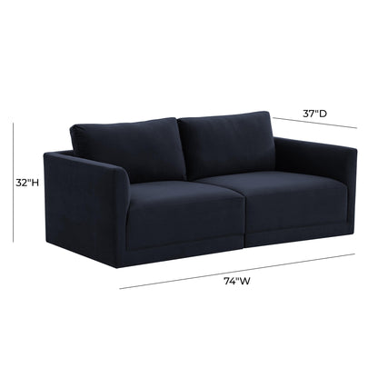 Willow 74" Performance Velvet Modular Loveseat