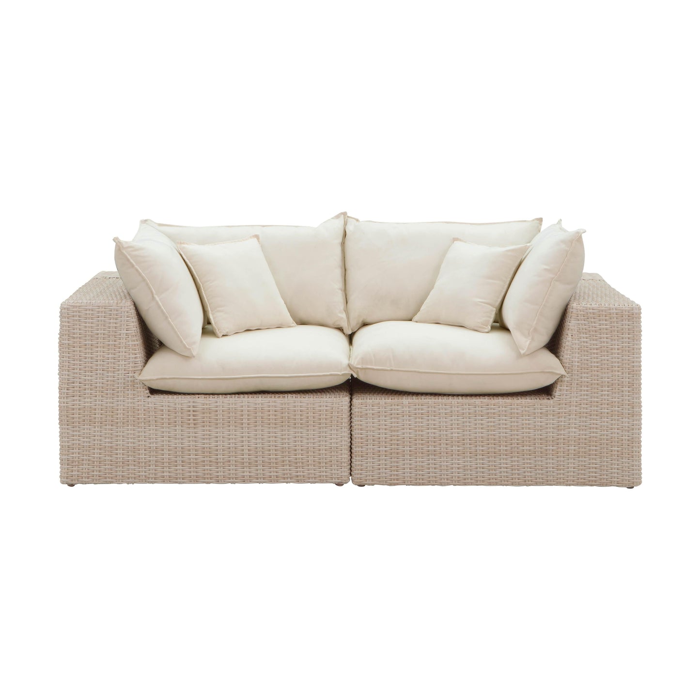 Cali Natural Performance Fabric &amp; Natural Wicker Modular Outdoor Loveseat