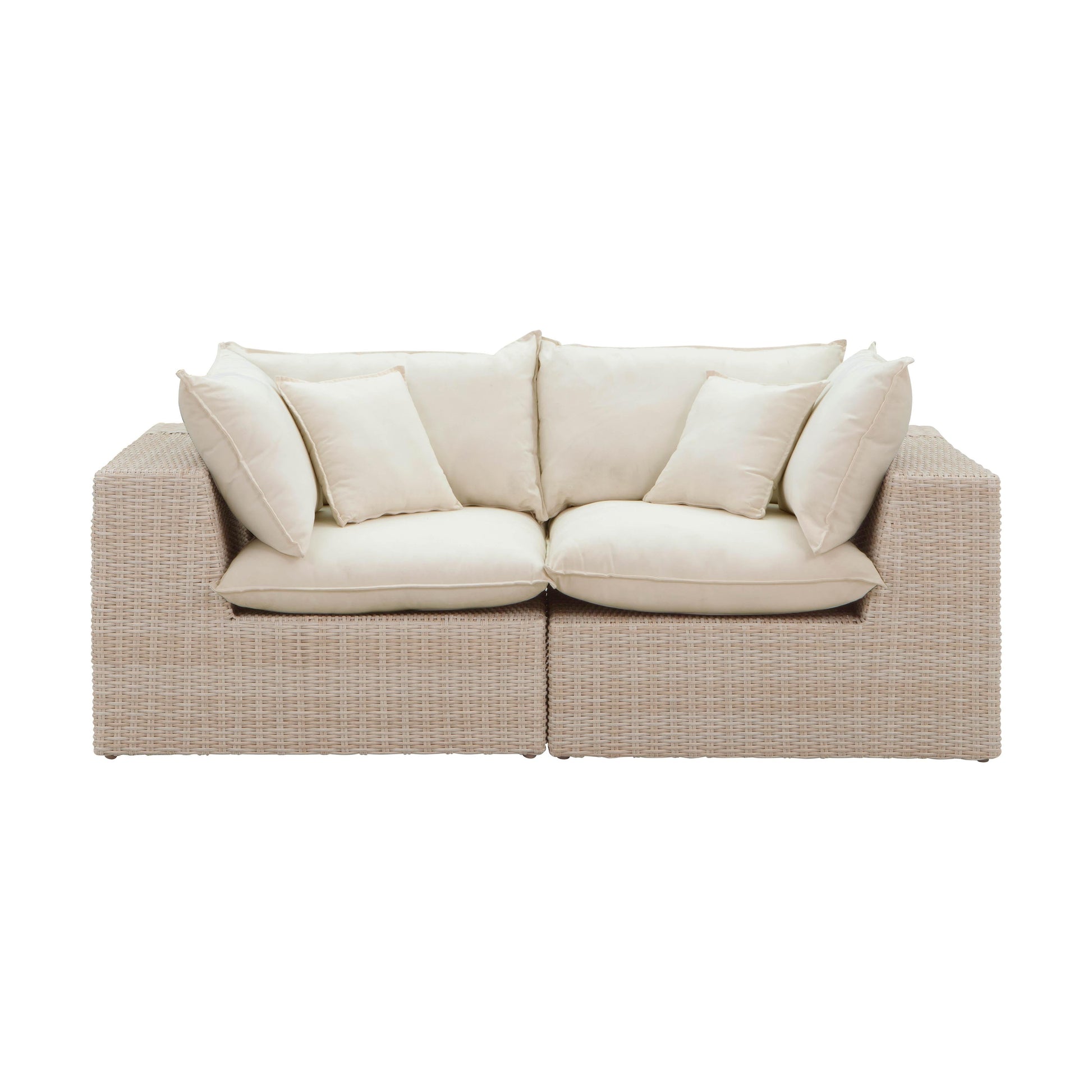 Cali Natural Performance Fabric &amp; Natural Wicker Modular Outdoor Loveseat