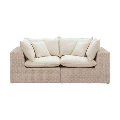 Cali Natural Performance Fabric &amp; Natural Wicker Modular Outdoor Loveseat