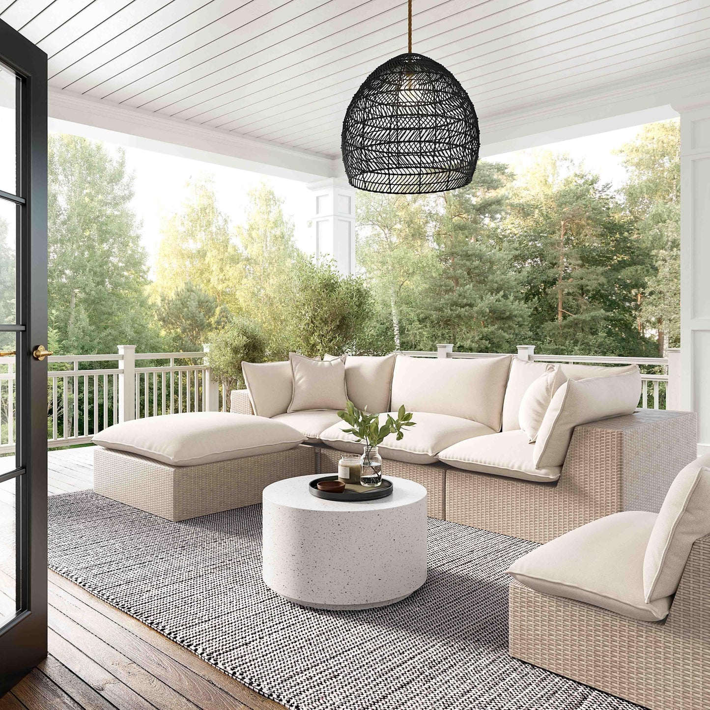 Cali Natural Performance Fabric &amp; Natural Wicker Modular Outdoor Sectional