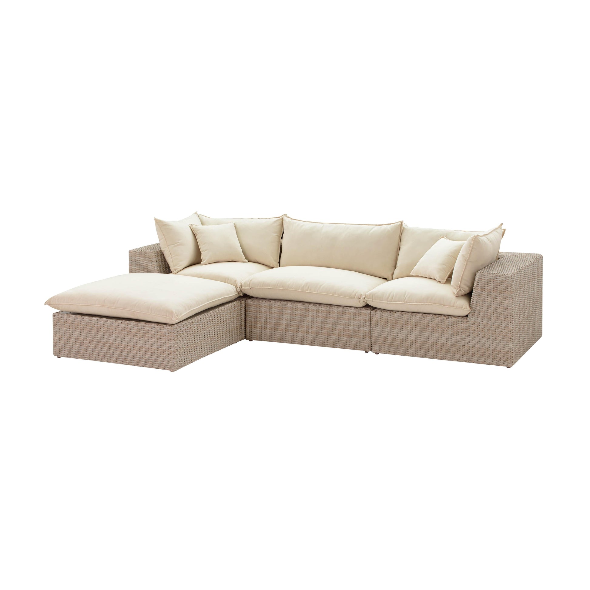 Cali Natural Performance Fabric &amp; Natural Wicker Modular Outdoor Sectional
