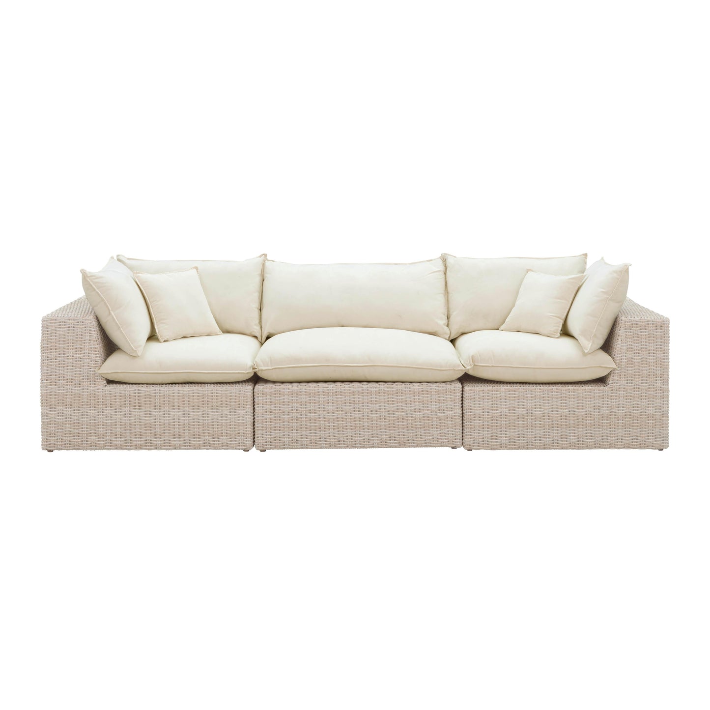 Cali Natural Performance Fabric &amp; Natural Wicker Modular Outdoor Sofa