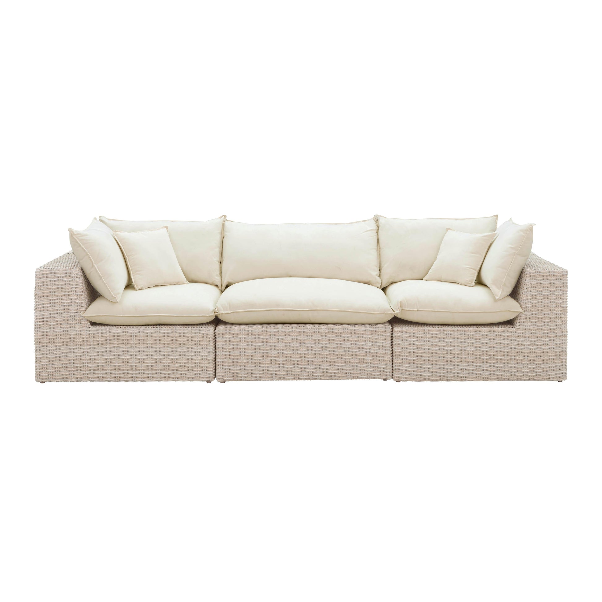 Cali Natural Performance Fabric &amp; Natural Wicker Modular Outdoor Sofa